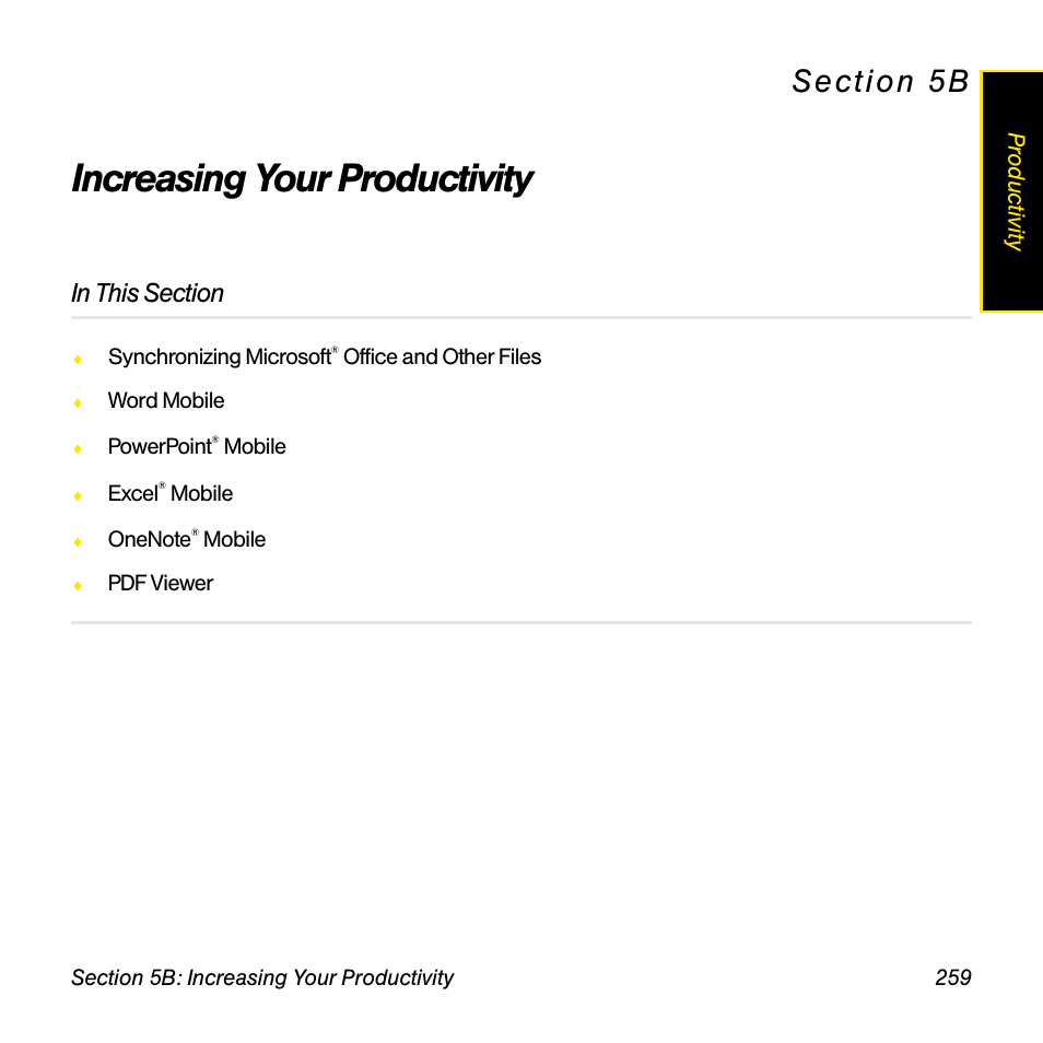 Increasing your productivity, 5b. increasing your productivity | Sprint Nextel Palm Treo 800w User Manual | Page 259 / 436