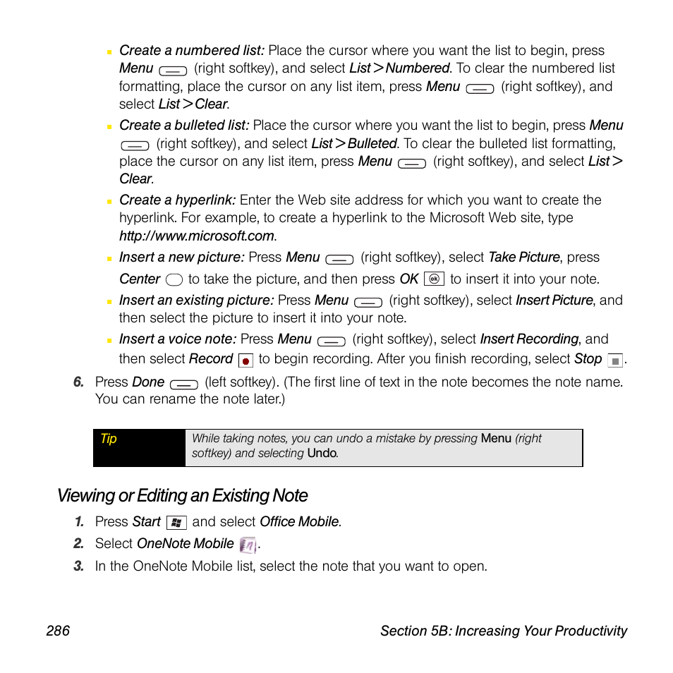 Viewing or editing an existing note | Sprint Nextel Palm Treo 800w User Manual | Page 286 / 436