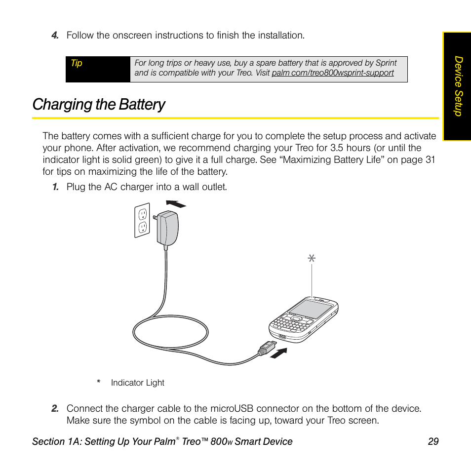 Charging the battery | Sprint Nextel Palm Treo 800w User Manual | Page 29 / 436