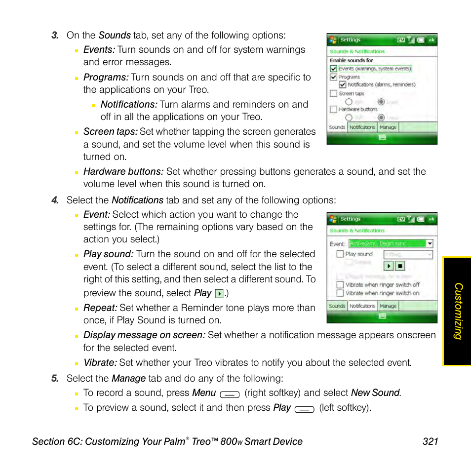 Cu stomizing | Sprint Nextel Palm Treo 800w User Manual | Page 321 / 436