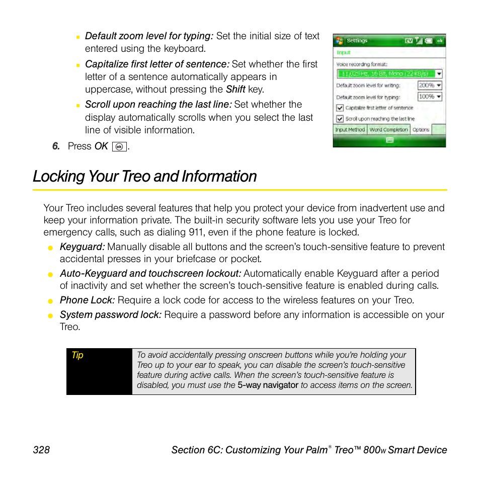 Locking your treo and information | Sprint Nextel Palm Treo 800w User Manual | Page 328 / 436