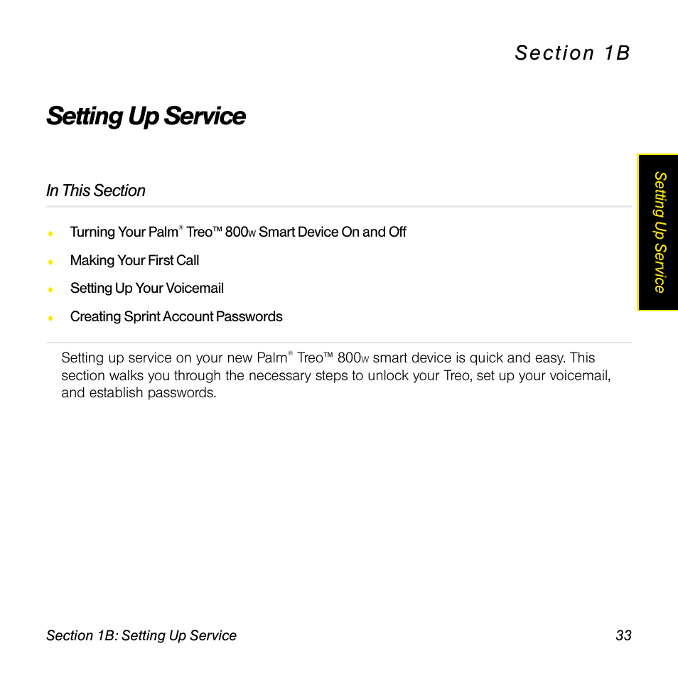 Setting up service, 1b. setting up service | Sprint Nextel Palm Treo 800w User Manual | Page 33 / 436