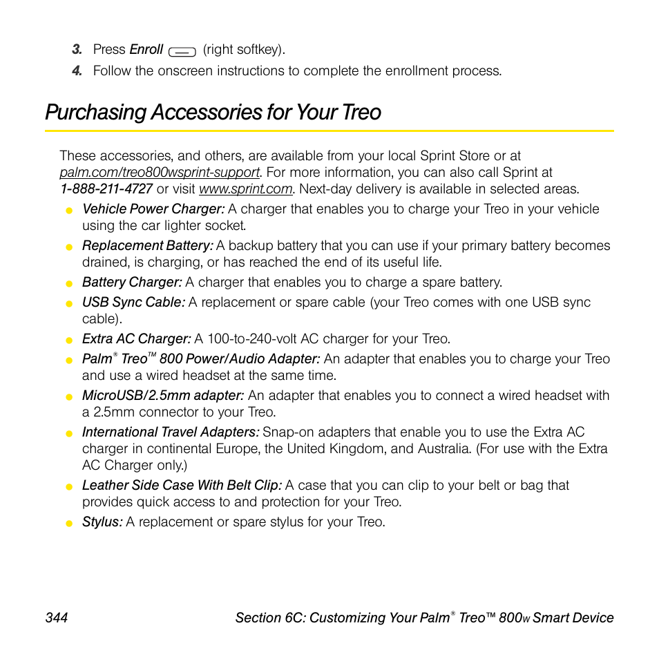 Purchasing accessories for your treo | Sprint Nextel Palm Treo 800w User Manual | Page 344 / 436