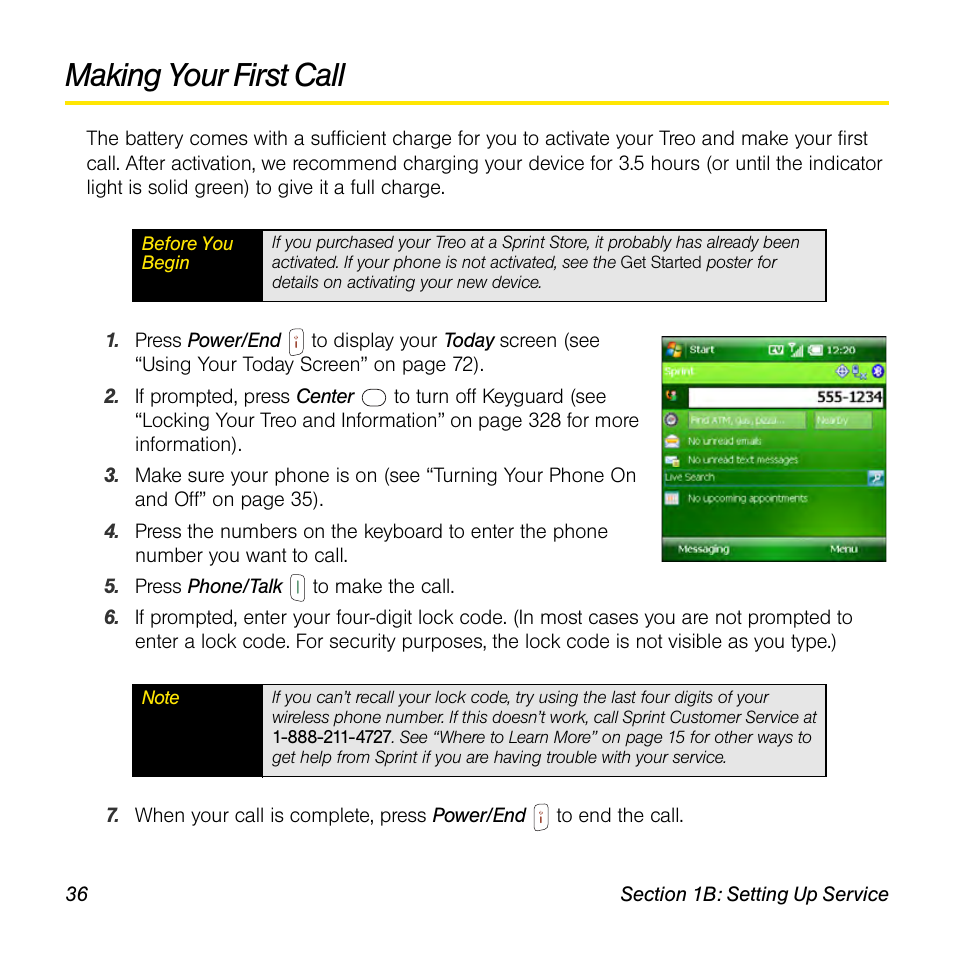 Making your first call | Sprint Nextel Palm Treo 800w User Manual | Page 36 / 436