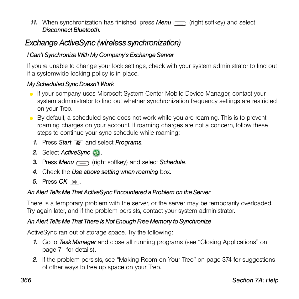 Exchange activesync (wireless synchronization) | Sprint Nextel Palm Treo 800w User Manual | Page 366 / 436