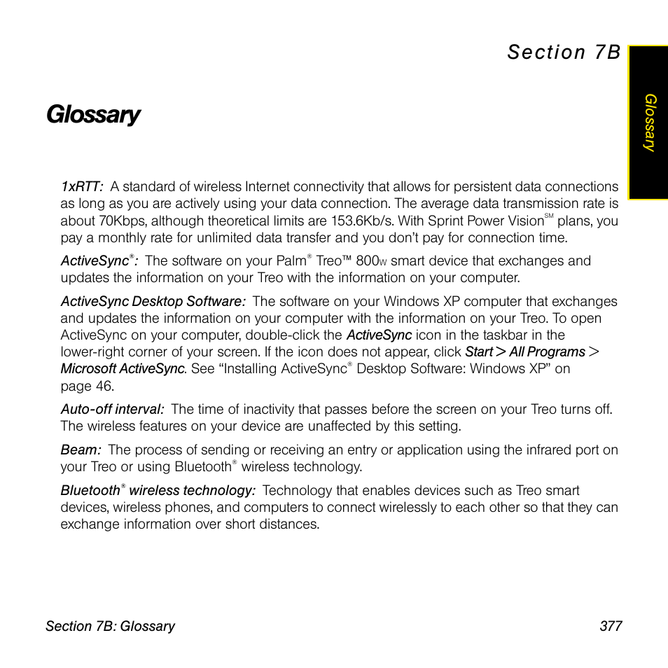 Glossary, 7b. glossary | Sprint Nextel Palm Treo 800w User Manual | Page 377 / 436