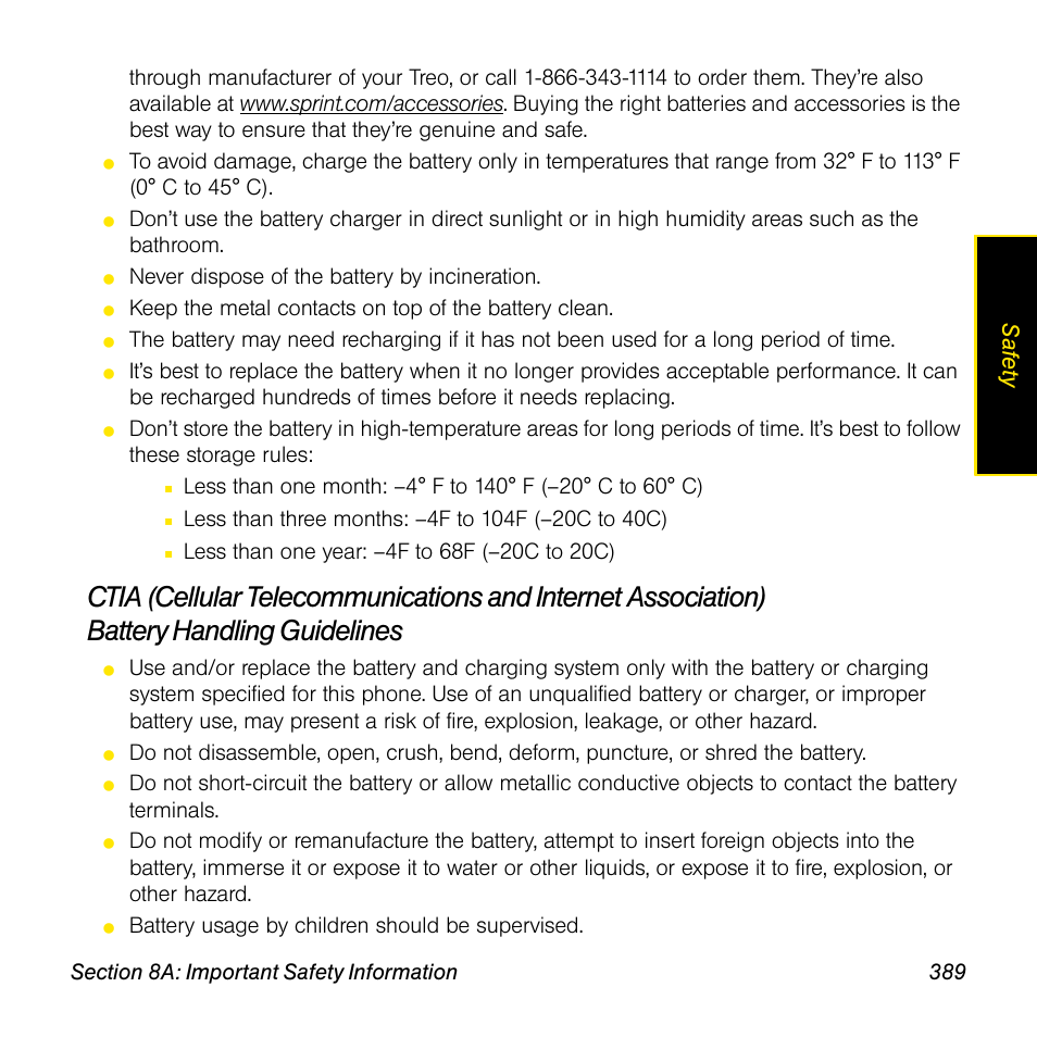 Saf e ty | Sprint Nextel Palm Treo 800w User Manual | Page 389 / 436