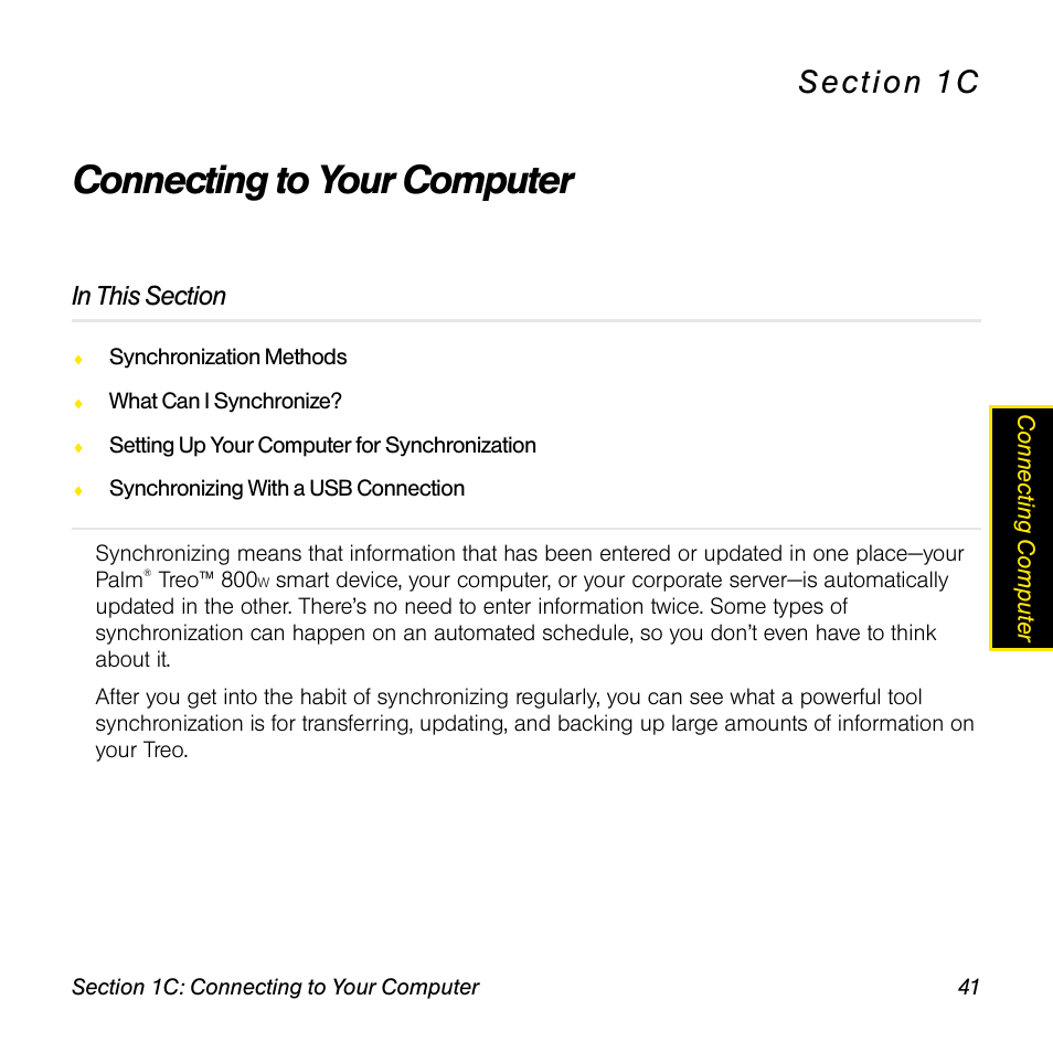 Connecting to your computer, 1c. connecting to your computer | Sprint Nextel Palm Treo 800w User Manual | Page 41 / 436