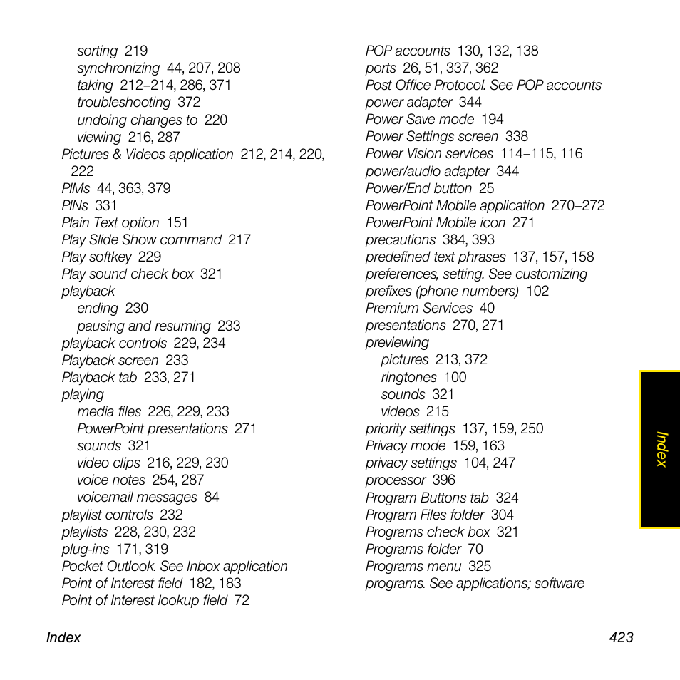 Sprint Nextel Palm Treo 800w User Manual | Page 423 / 436