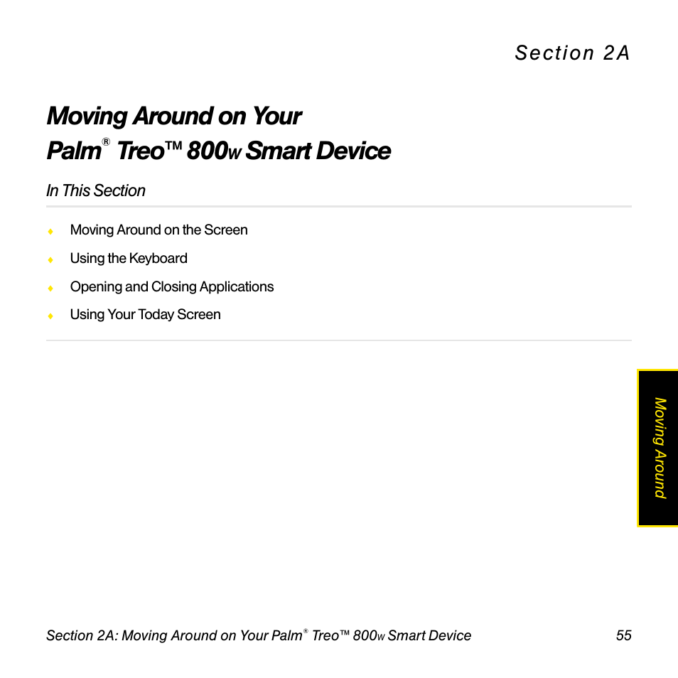 2a. moving around on your palm, Moving around on your palm, Treo™ 800 | Smart device | Sprint Nextel Palm Treo 800w User Manual | Page 55 / 436