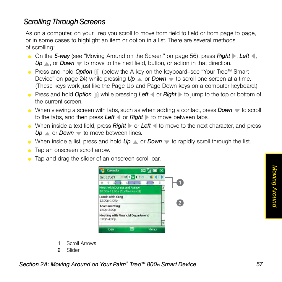 Scrolling through screens | Sprint Nextel Palm Treo 800w User Manual | Page 57 / 436