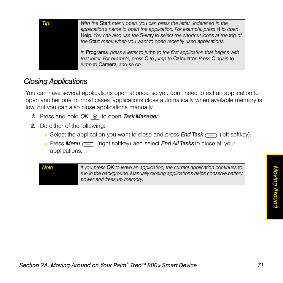 Closing applications | Sprint Nextel Palm Treo 800w User Manual | Page 71 / 436