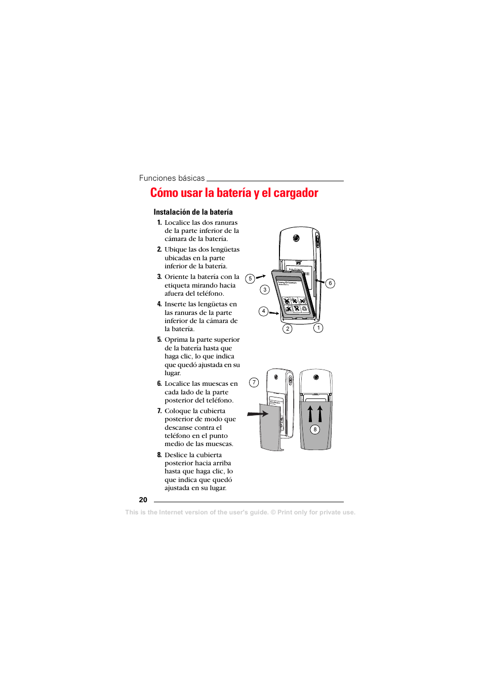 Cómo usar la batería y el cargador, Instalación de la batería | Sprint Nextel T608 User Manual | Page 102 / 157