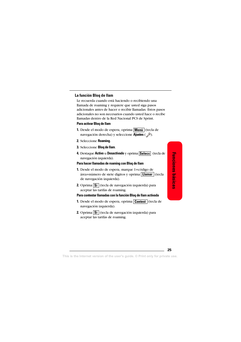 La función bloq de llam, Funciones básicas | Sprint Nextel T608 User Manual | Page 107 / 157