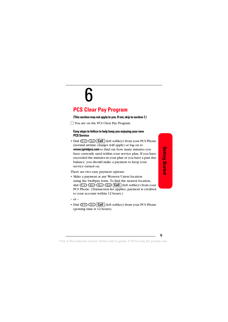 Pcs clear pay program | Sprint Nextel T608 User Manual | Page 11 / 157