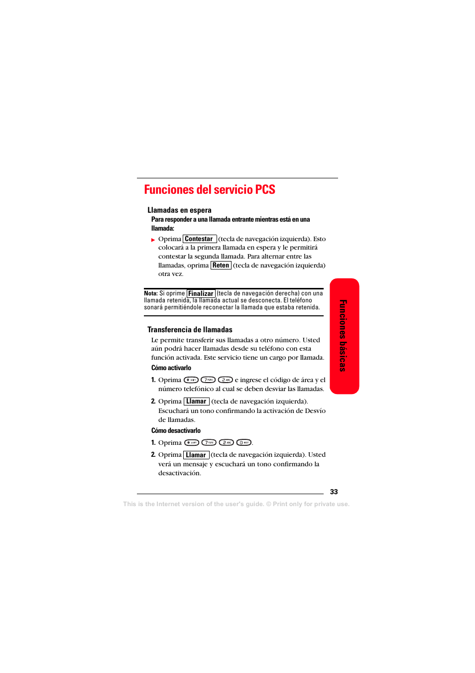 Funciones del servicio pcs, Llamadas en espera, Transferencia de llamadas | Funciones básicas | Sprint Nextel T608 User Manual | Page 115 / 157