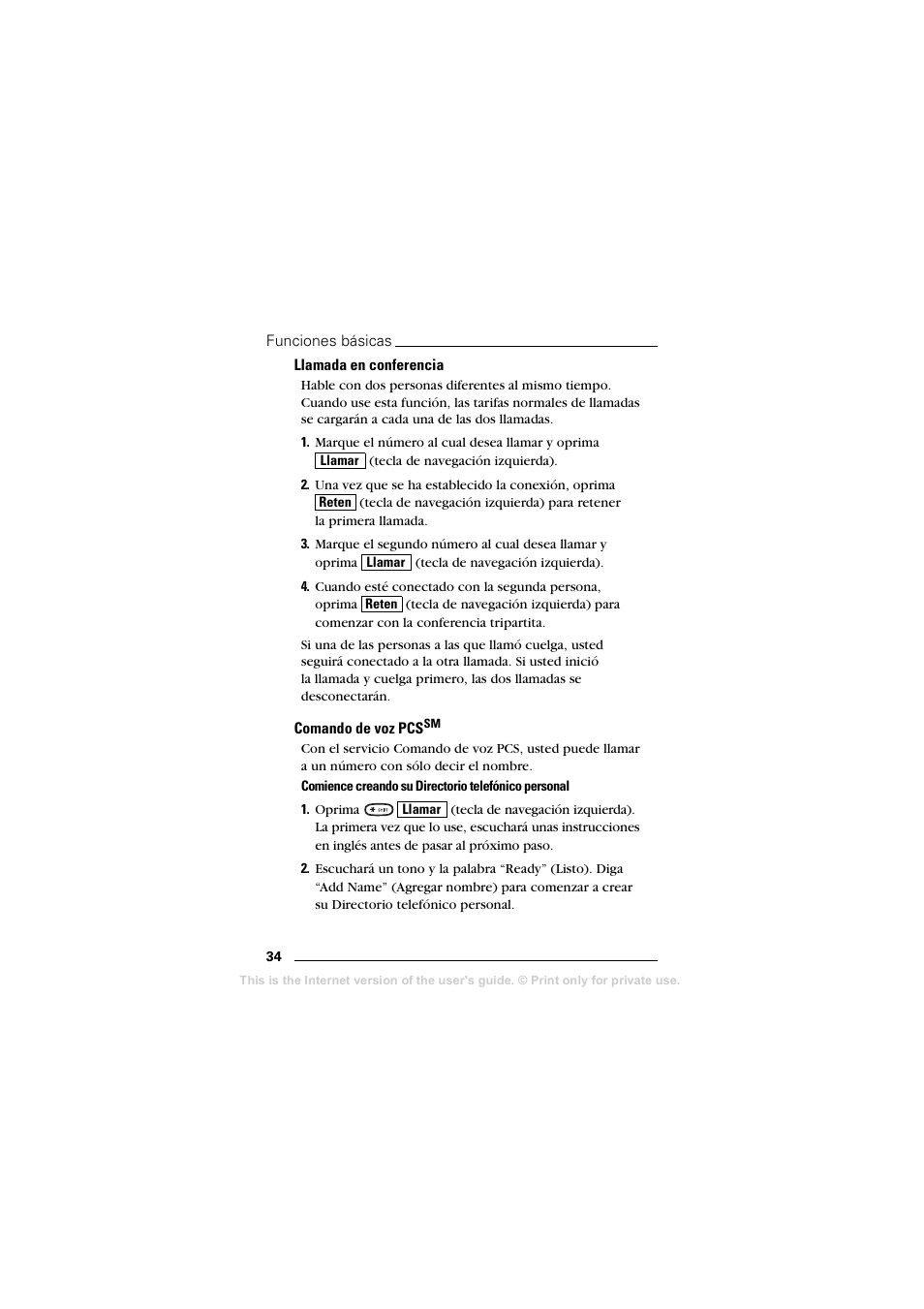 Llamada en conferencia, Comando de voz pcs | Sprint Nextel T608 User Manual | Page 116 / 157