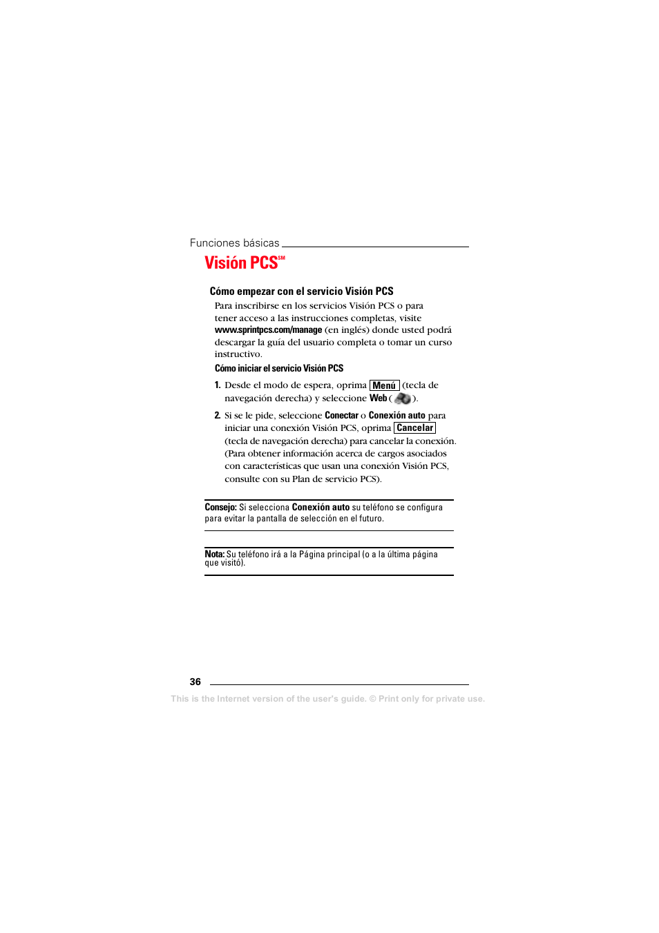 Visión pcssm, Visión pcs, Cómo empezar con el servicio visión pcs | Sprint Nextel T608 User Manual | Page 118 / 157