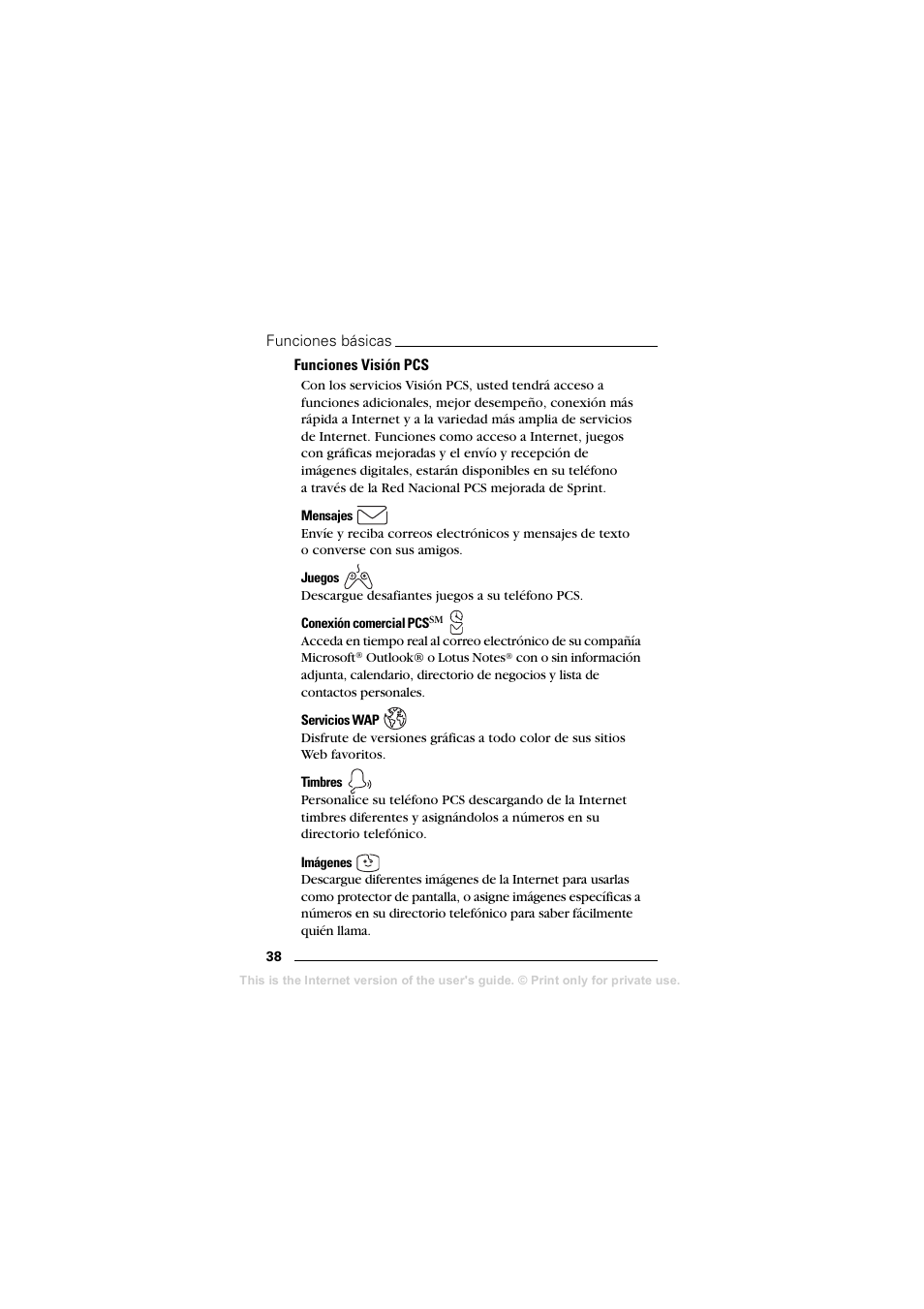 Funciones visión pcs | Sprint Nextel T608 User Manual | Page 120 / 157