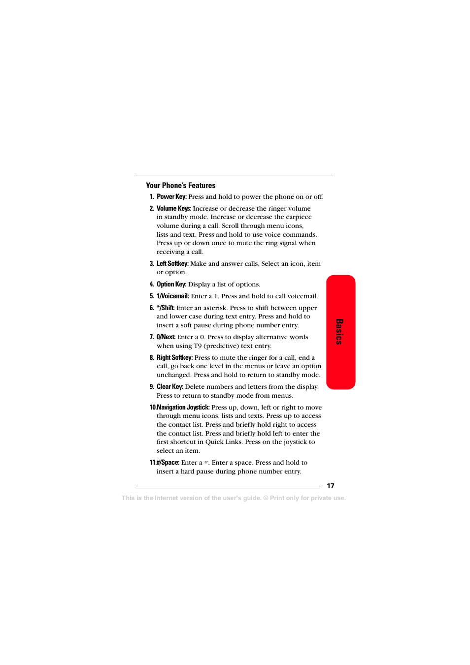 Your phone’s features, Basics | Sprint Nextel T608 User Manual | Page 23 / 157