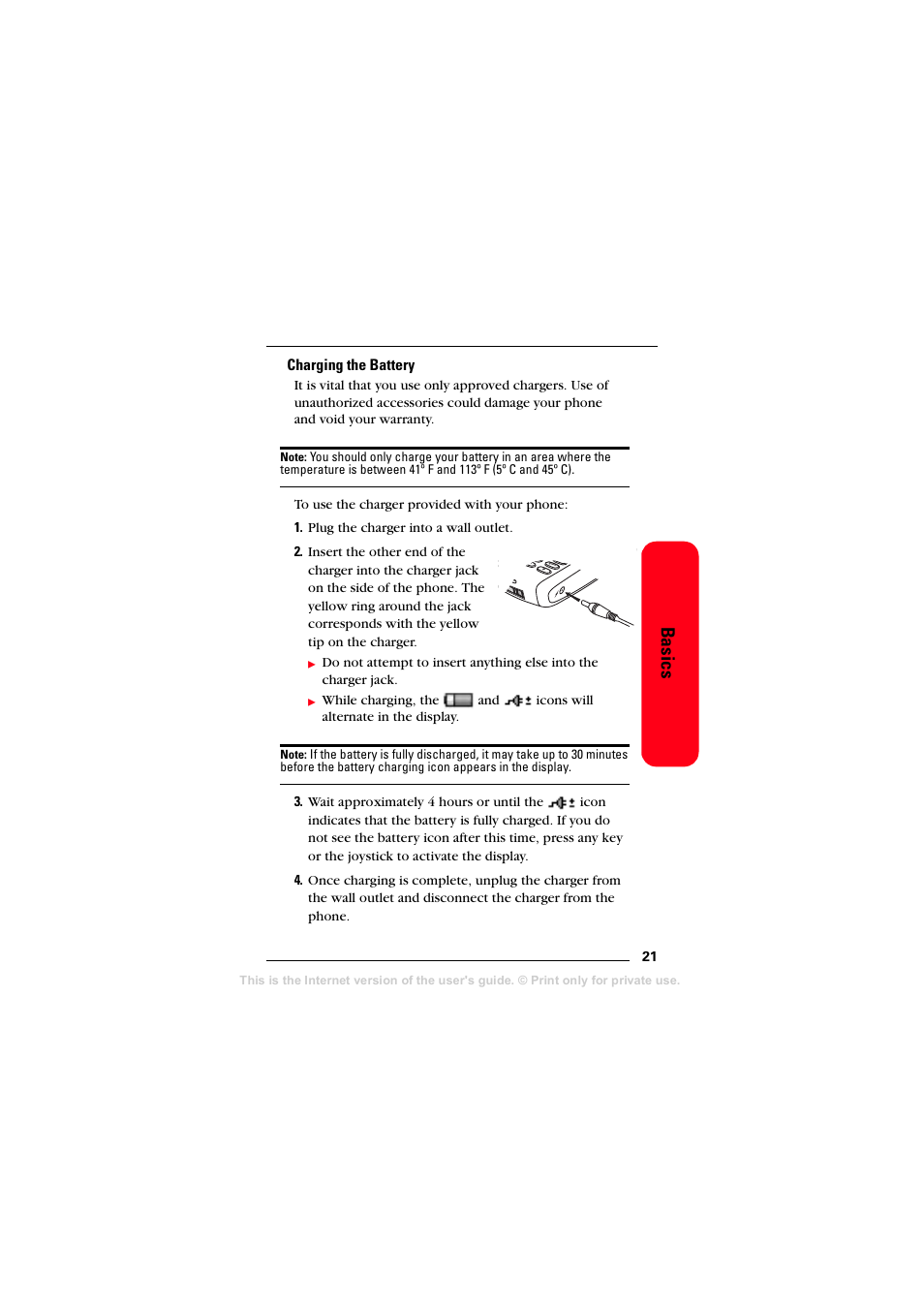 Charging the battery, Basics | Sprint Nextel T608 User Manual | Page 27 / 157