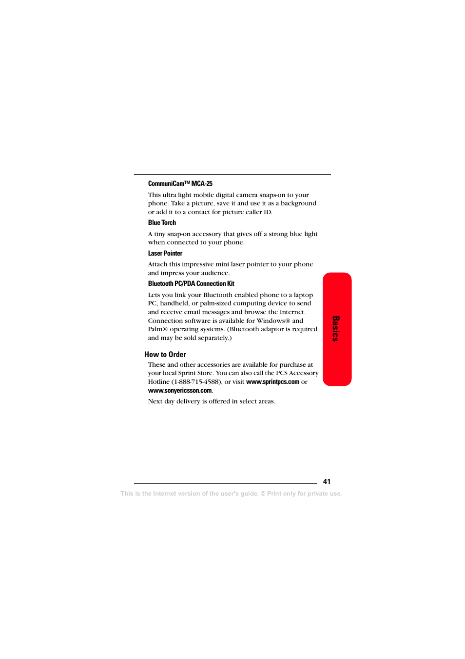 How to order, Basics | Sprint Nextel T608 User Manual | Page 47 / 157