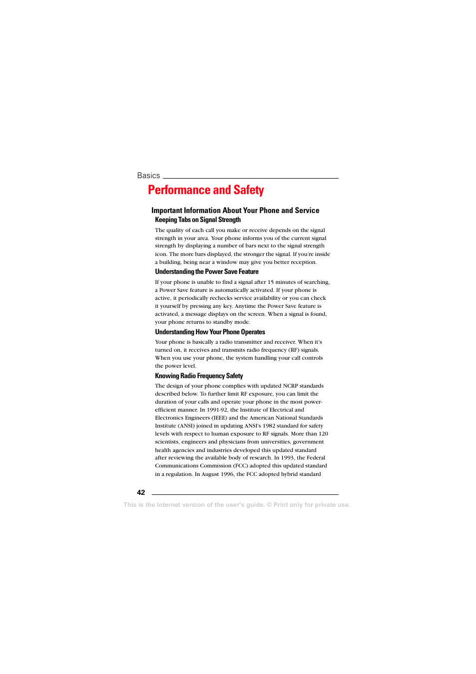 Performance and safety, Important information about your phone and service | Sprint Nextel T608 User Manual | Page 48 / 157
