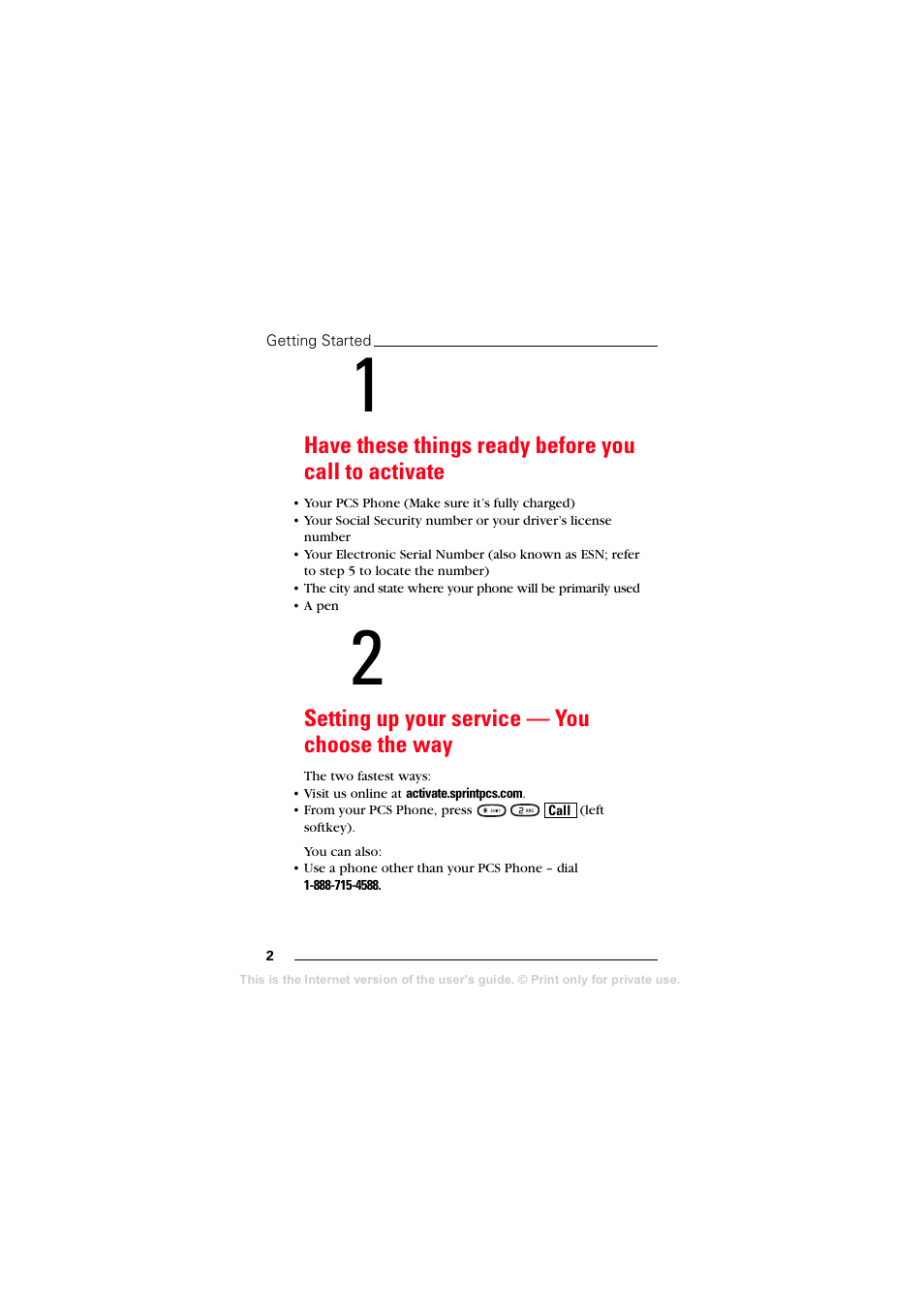 Setting up your service - you choose the way | Sprint Nextel T608 User Manual | Page 8 / 157