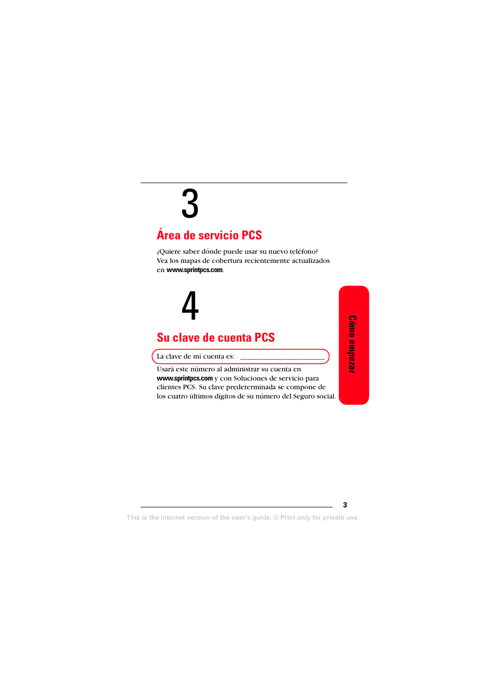 Área de servicio pcs, Su clave de cuenta pcs | Sprint Nextel T608 User Manual | Page 85 / 157