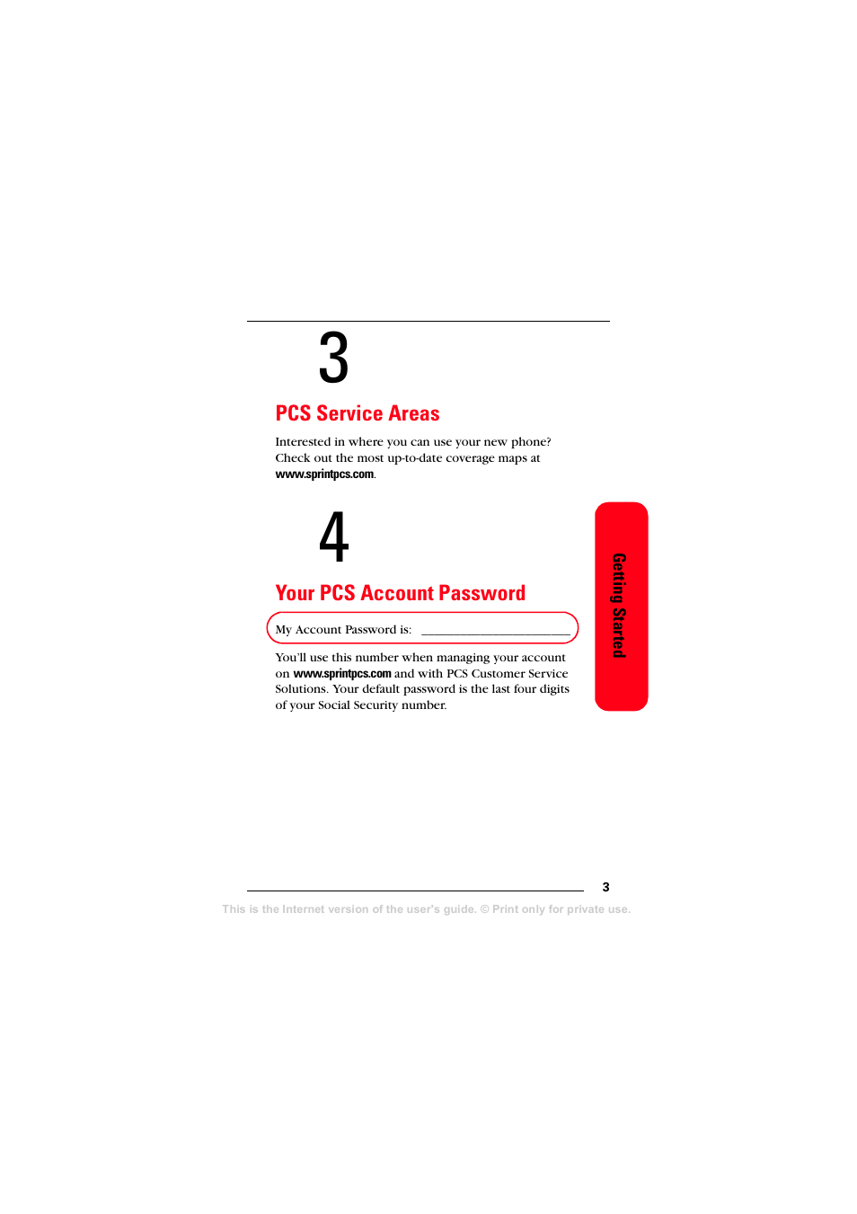 Pcs service areas, Your pcs account password | Sprint Nextel T608 User Manual | Page 9 / 157
