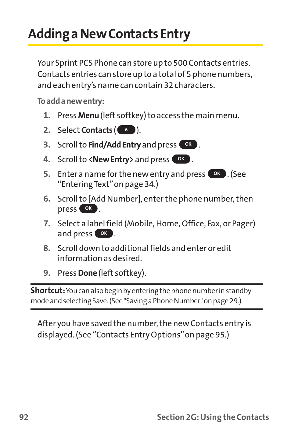 Adding a new contacts entry | Sprint Nextel SPRINT PCS PM-225 User Manual | Page 101 / 217