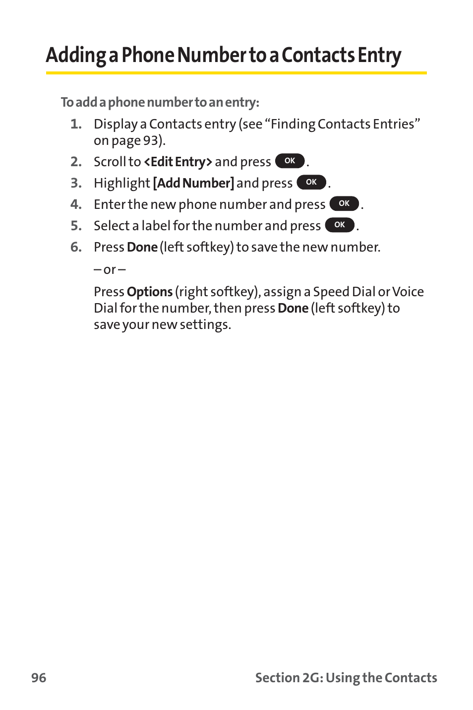 Adding a phone number to a contacts entry | Sprint Nextel SPRINT PCS PM-225 User Manual | Page 105 / 217