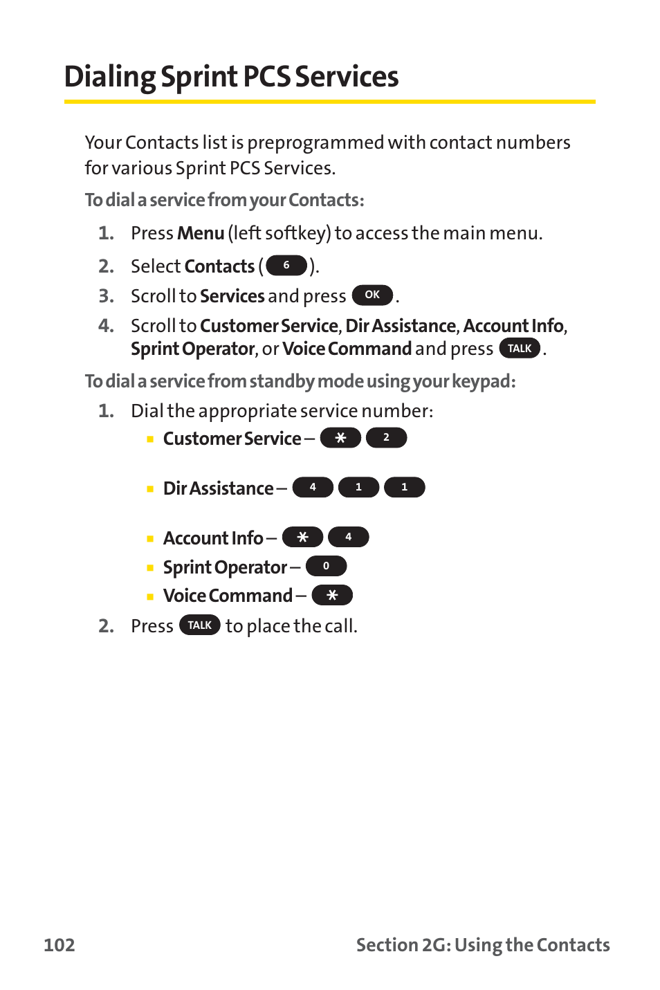 Dialing sprint pcs services | Sprint Nextel SPRINT PCS PM-225 User Manual | Page 111 / 217