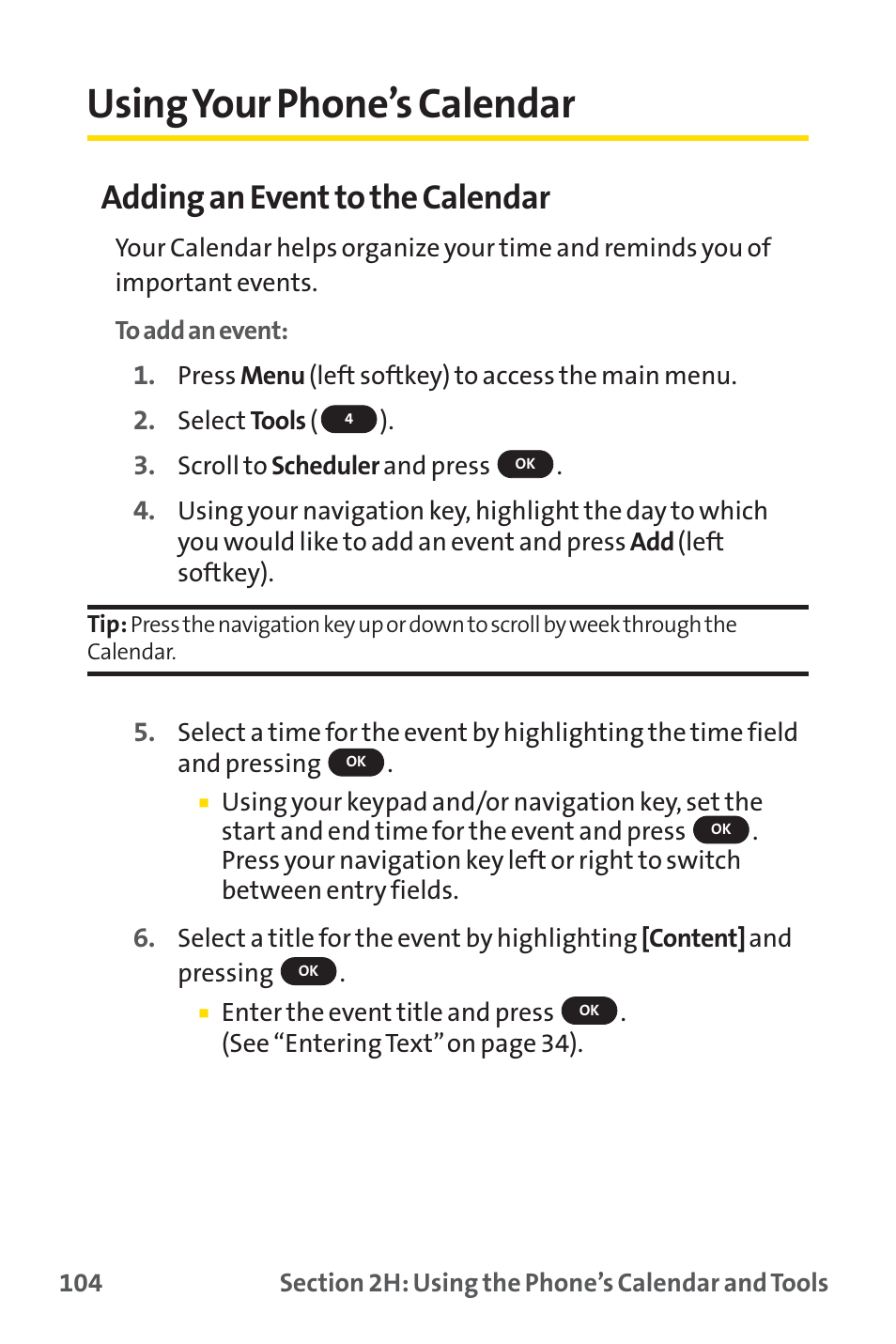 Using your phone’s calendar, Adding an event to the calendar | Sprint Nextel SPRINT PCS PM-225 User Manual | Page 113 / 217