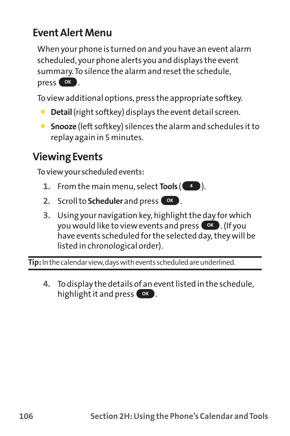 Event alert menu, Viewing events | Sprint Nextel SPRINT PCS PM-225 User Manual | Page 115 / 217