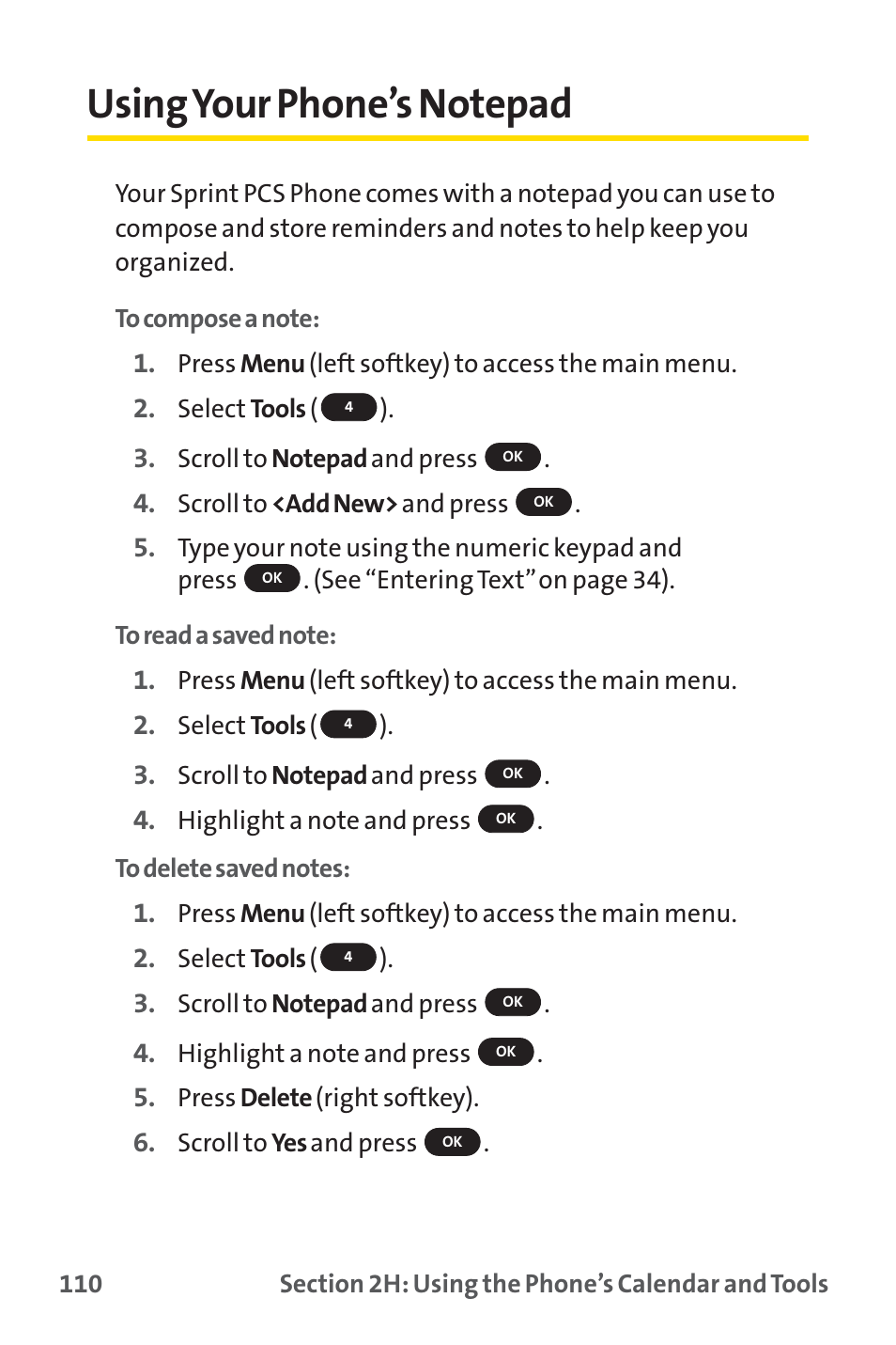 Using your phone’s notepad | Sprint Nextel SPRINT PCS PM-225 User Manual | Page 119 / 217