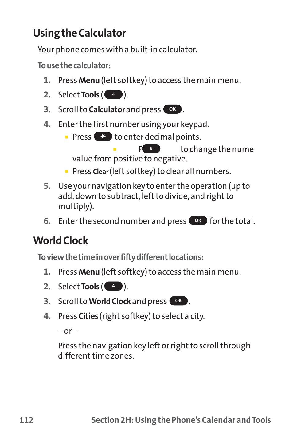 Using the calculator, World clock | Sprint Nextel SPRINT PCS PM-225 User Manual | Page 121 / 217