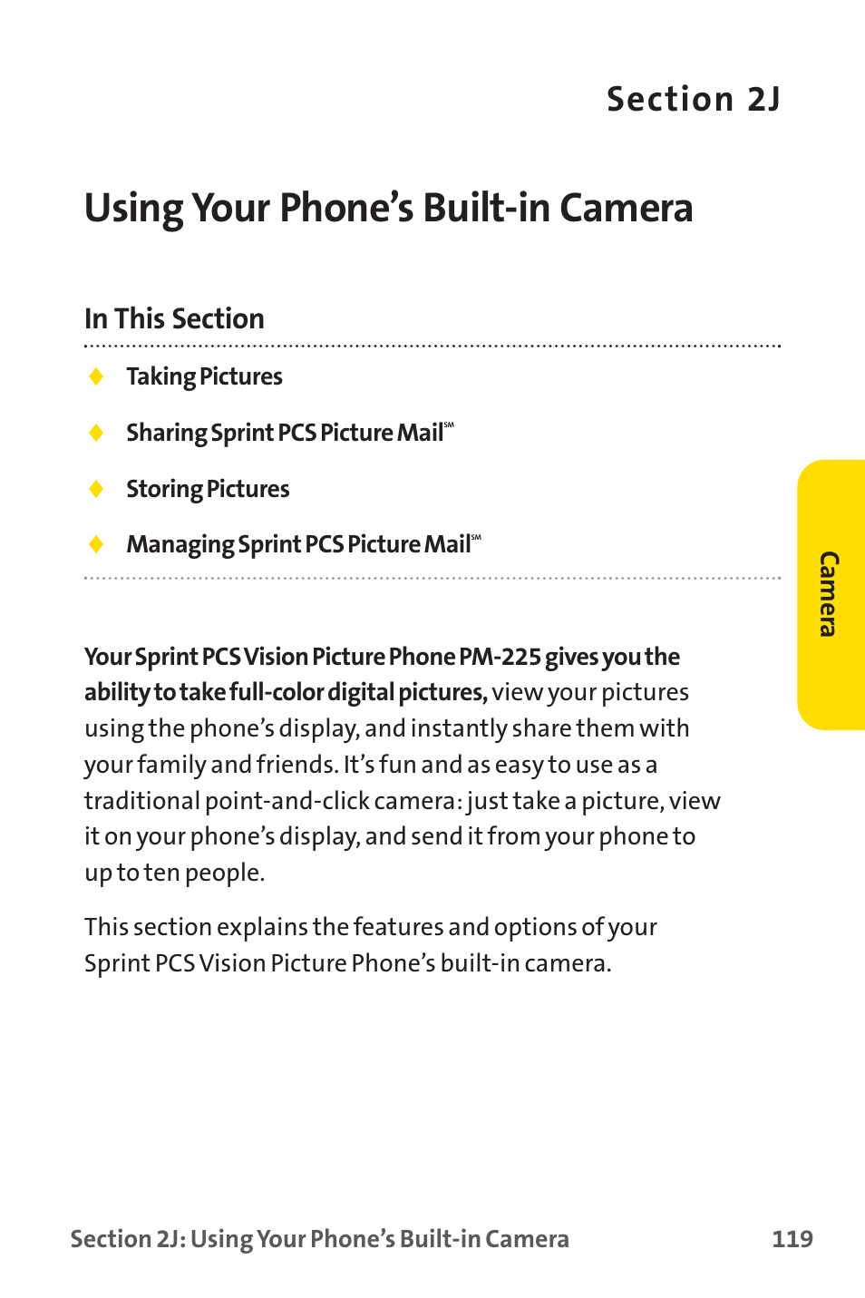 Using your phone’s built-in camera | Sprint Nextel SPRINT PCS PM-225 User Manual | Page 128 / 217