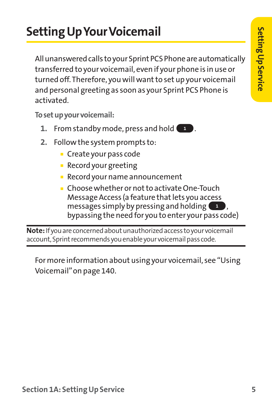 Setting up your voicemail, Setting upyour voicemail | Sprint Nextel SPRINT PCS PM-225 User Manual | Page 14 / 217