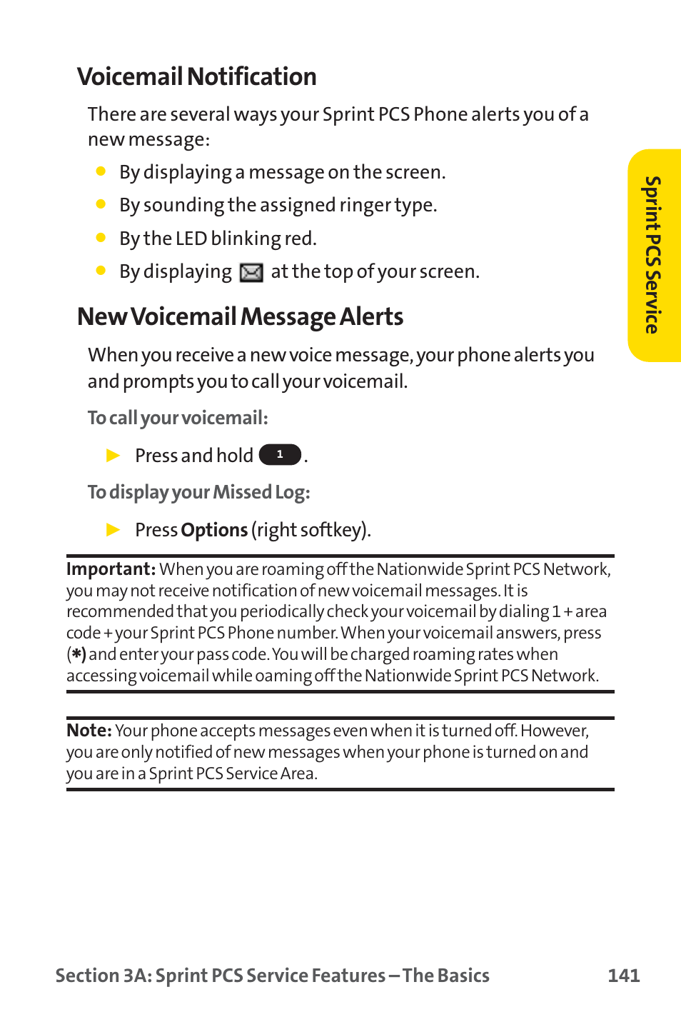 Voicemail notification, New voicemail message alerts | Sprint Nextel SPRINT PCS PM-225 User Manual | Page 150 / 217