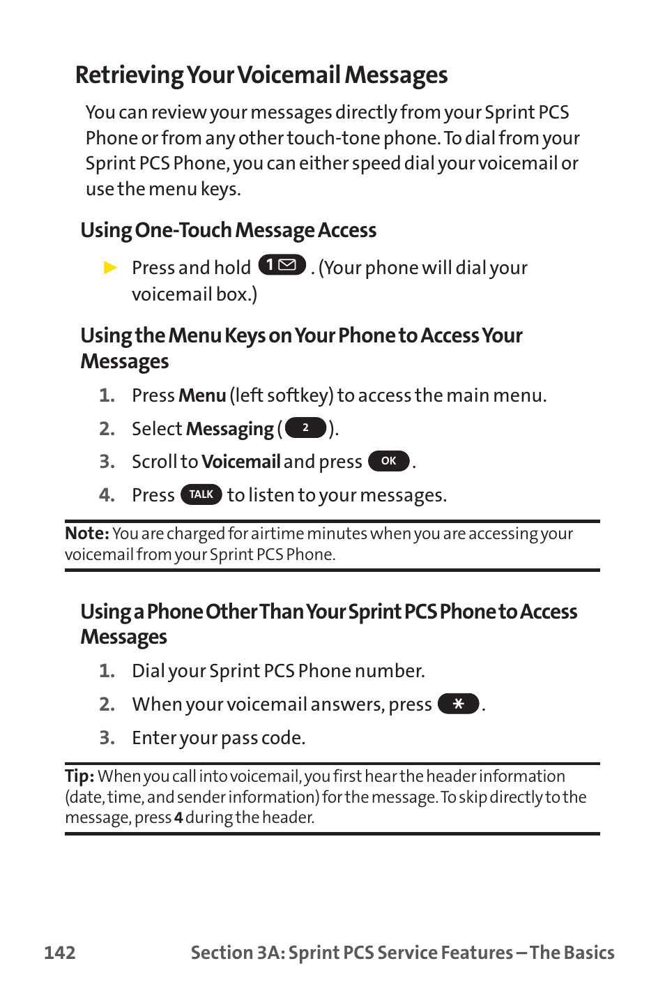 Retrievingyour voicemail messages, Using one-touch message access | Sprint Nextel SPRINT PCS PM-225 User Manual | Page 151 / 217