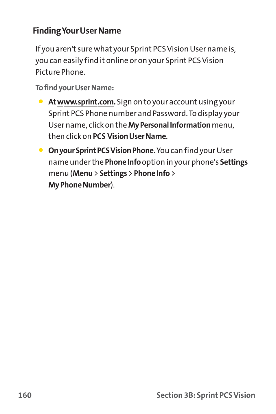 Finding your user name | Sprint Nextel SPRINT PCS PM-225 User Manual | Page 169 / 217