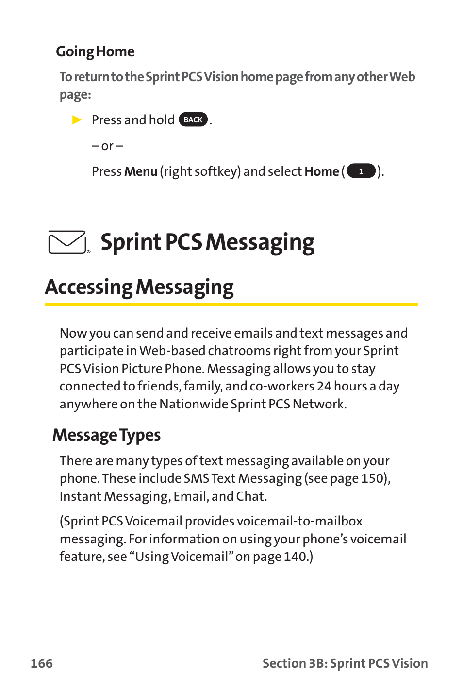 Accessing messaging, Sprint pcs messaging, Message types | Sprint Nextel SPRINT PCS PM-225 User Manual | Page 175 / 217