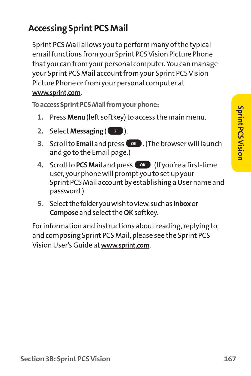 Accessing sprint pcs mail | Sprint Nextel SPRINT PCS PM-225 User Manual | Page 176 / 217