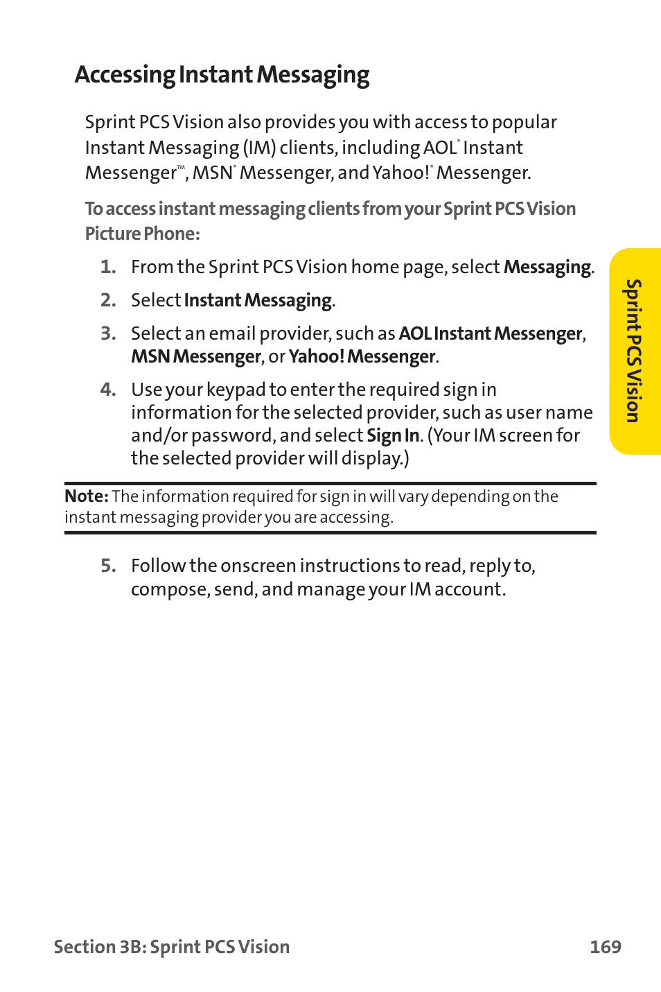 Accessing instant messaging, Sprin t pcs v ision | Sprint Nextel SPRINT PCS PM-225 User Manual | Page 178 / 217