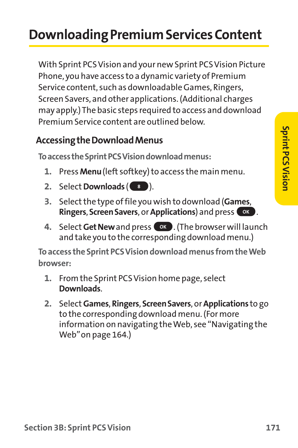 Downloading premium services content | Sprint Nextel SPRINT PCS PM-225 User Manual | Page 180 / 217