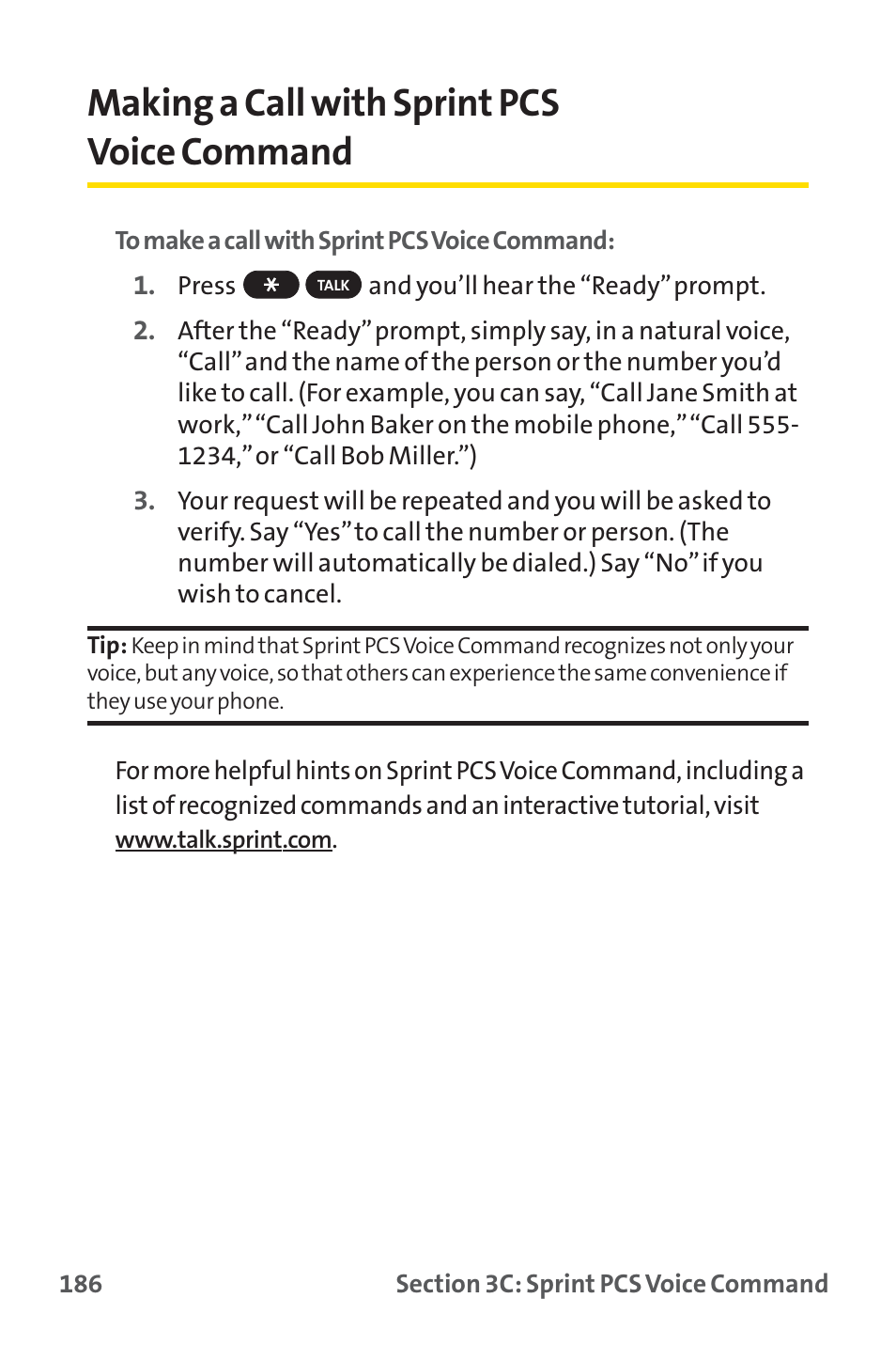 Making a call with sprint pcs voice command | Sprint Nextel SPRINT PCS PM-225 User Manual | Page 195 / 217