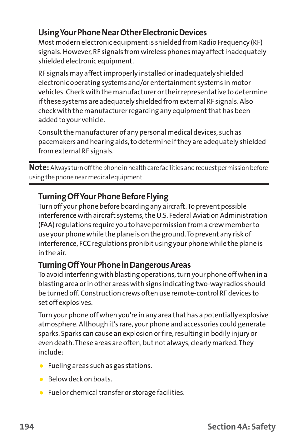 Turning off your phone before flying, Turning off your phone in dangerous areas | Sprint Nextel SPRINT PCS PM-225 User Manual | Page 203 / 217