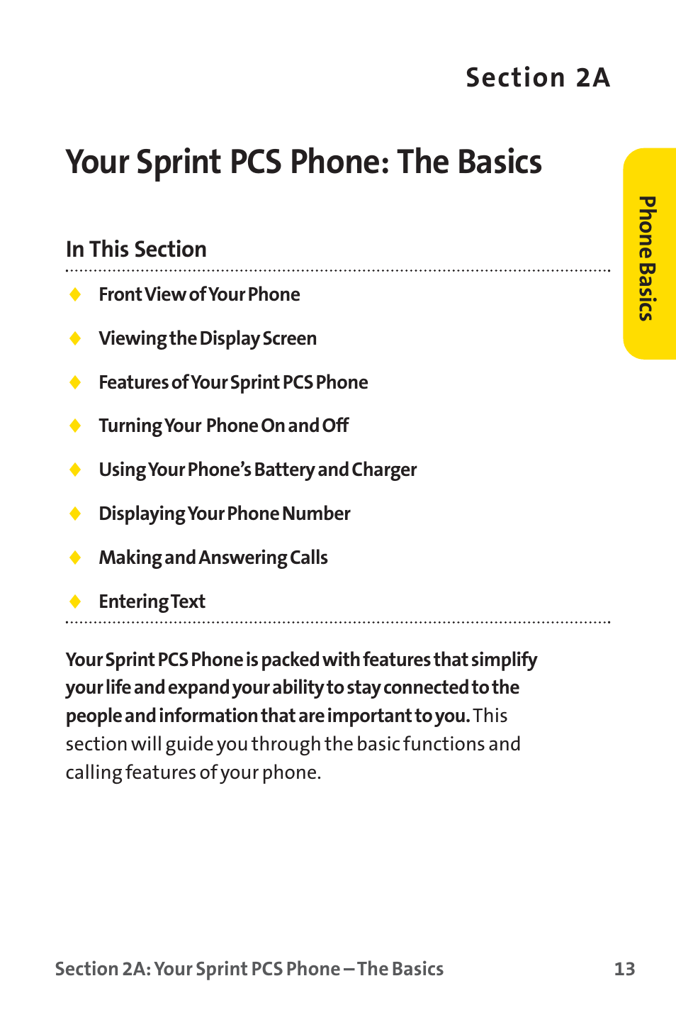 Your sprint pcs phone: the basics, Phone basics | Sprint Nextel SPRINT PCS PM-225 User Manual | Page 22 / 217