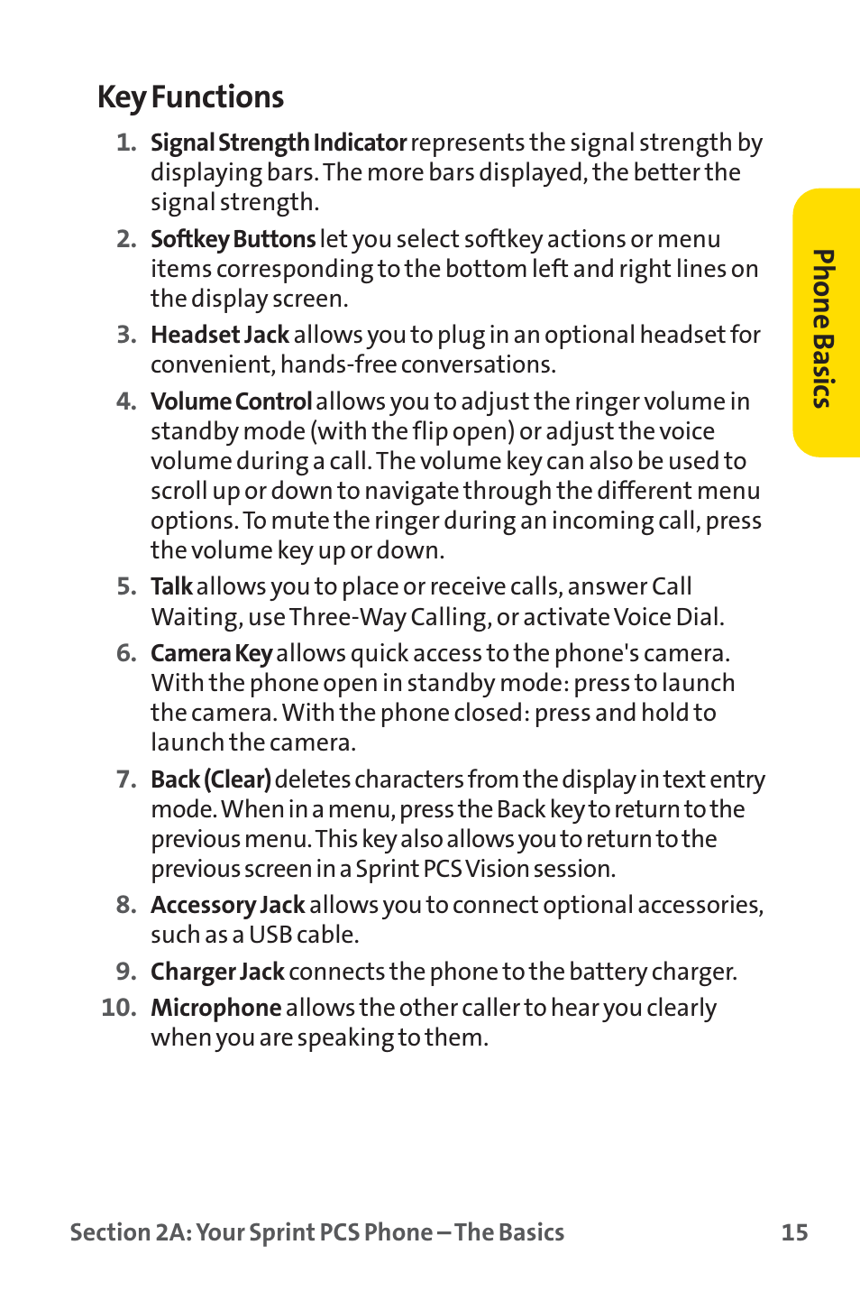 Key functions, Phone basics | Sprint Nextel SPRINT PCS PM-225 User Manual | Page 24 / 217